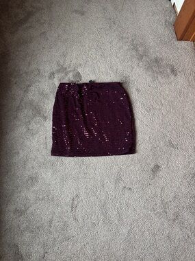 Windsor Burgundy Sequin Mini Skirt SIZE L Party Club Holiday